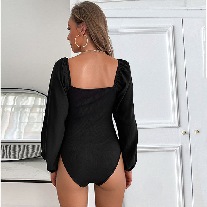Damen Bodysuit mit elegantem V-Ausschnitt und Puffärmeln Drune