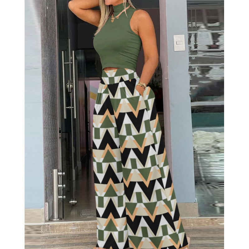 Damen Stilvolles Zweiteiliges Cropped Top und Breite Hosen Set Drune