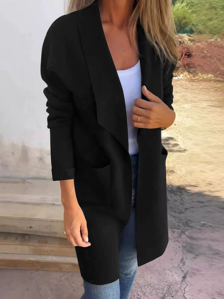 Damen lässiger Oversized-Mantel mit Eingrifftaschen und offenem Kragen Drune