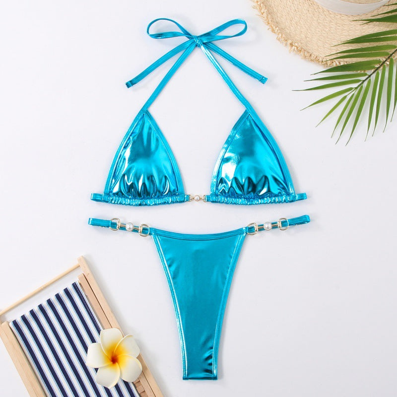 Damen Triangel-Bikini mit schimmerndem Obermaterial und eleganten Schmuckdetails Drune
