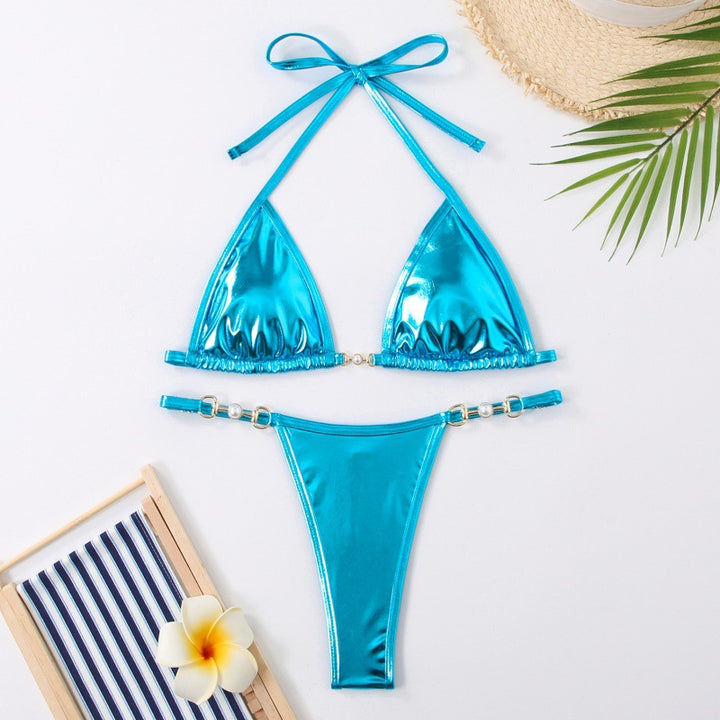 Damen Triangel-Bikini mit schimmerndem Obermaterial und eleganten Schmuckdetails Drune