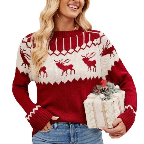 Damen festlicher Strickpullover mit einem klassischen Rentiermotiv Drune