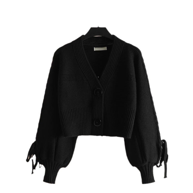 Damen modischer cropped Cardigan mit eleganten Knopfdetails und einzigartiger Rippstruktur Drune