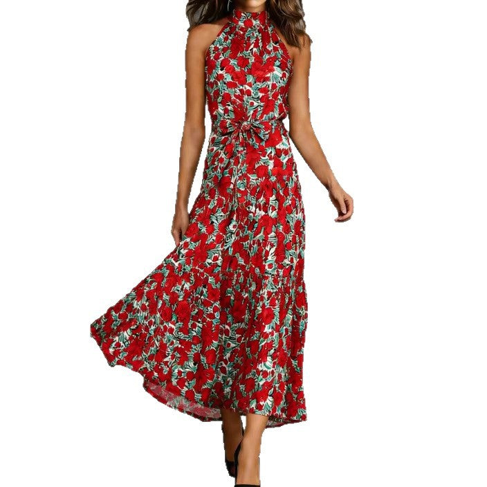 Damen Maxikleid mit floralem Schnitt und schmalem Taillengürtel Drune