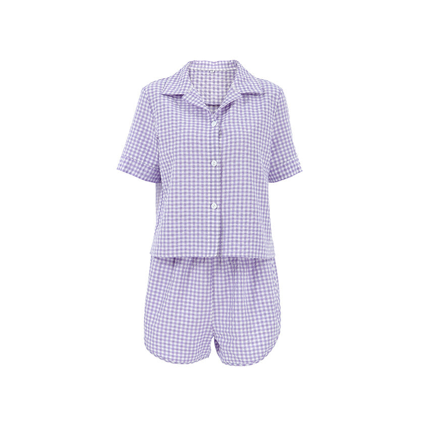 Damen Pyjama-Set mit kariertem Design und kurzen Ärmeln Drune