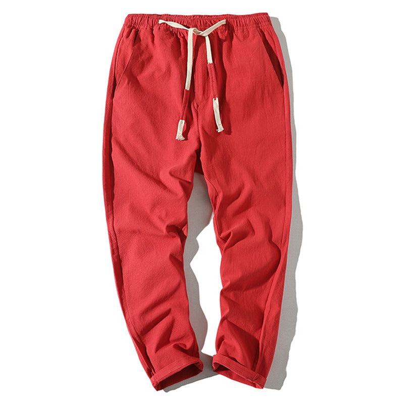 Herren nan leichte Leinenhose mit elastischem Bund und Kordelzug, tapered Schnitt und aufrollbarem Saum Drune