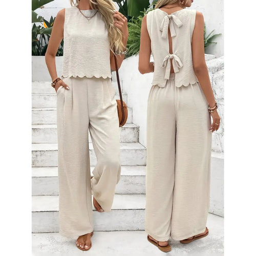 Damen entspannendes Zweiteiler-Outfit mit weitem Hosen und ärmellosem Top Drune