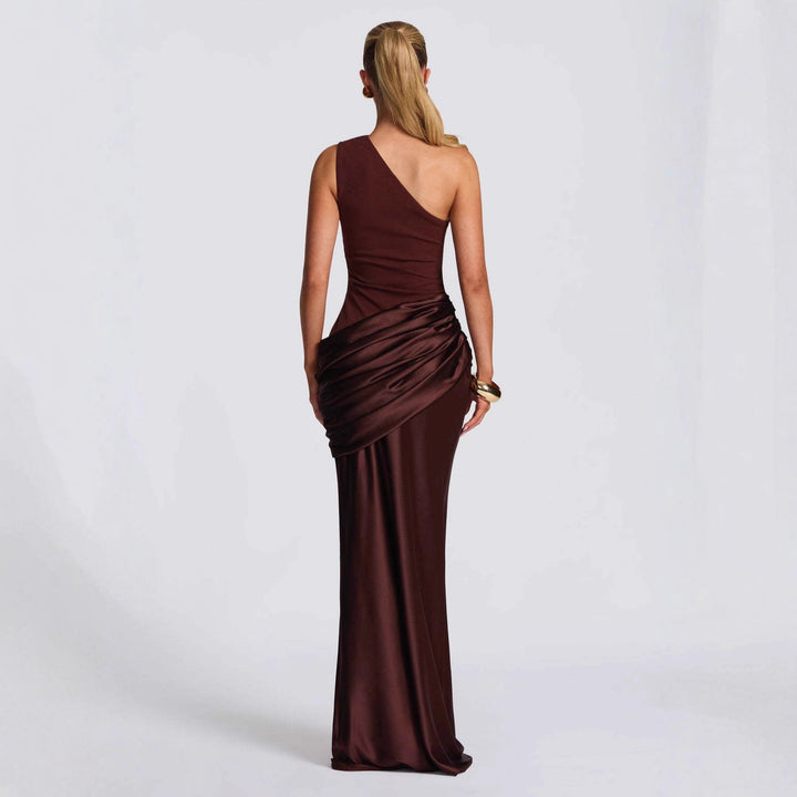 Damen Elegantes One-Shoulder Maxikleid mit raffinierten Drapierungsdetails Drune