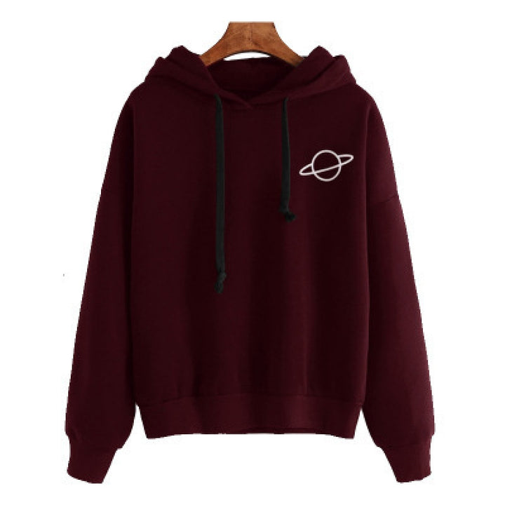 Damen Kapuzenpullover mit kreativem Planetendesign und bequemer Passform Drune