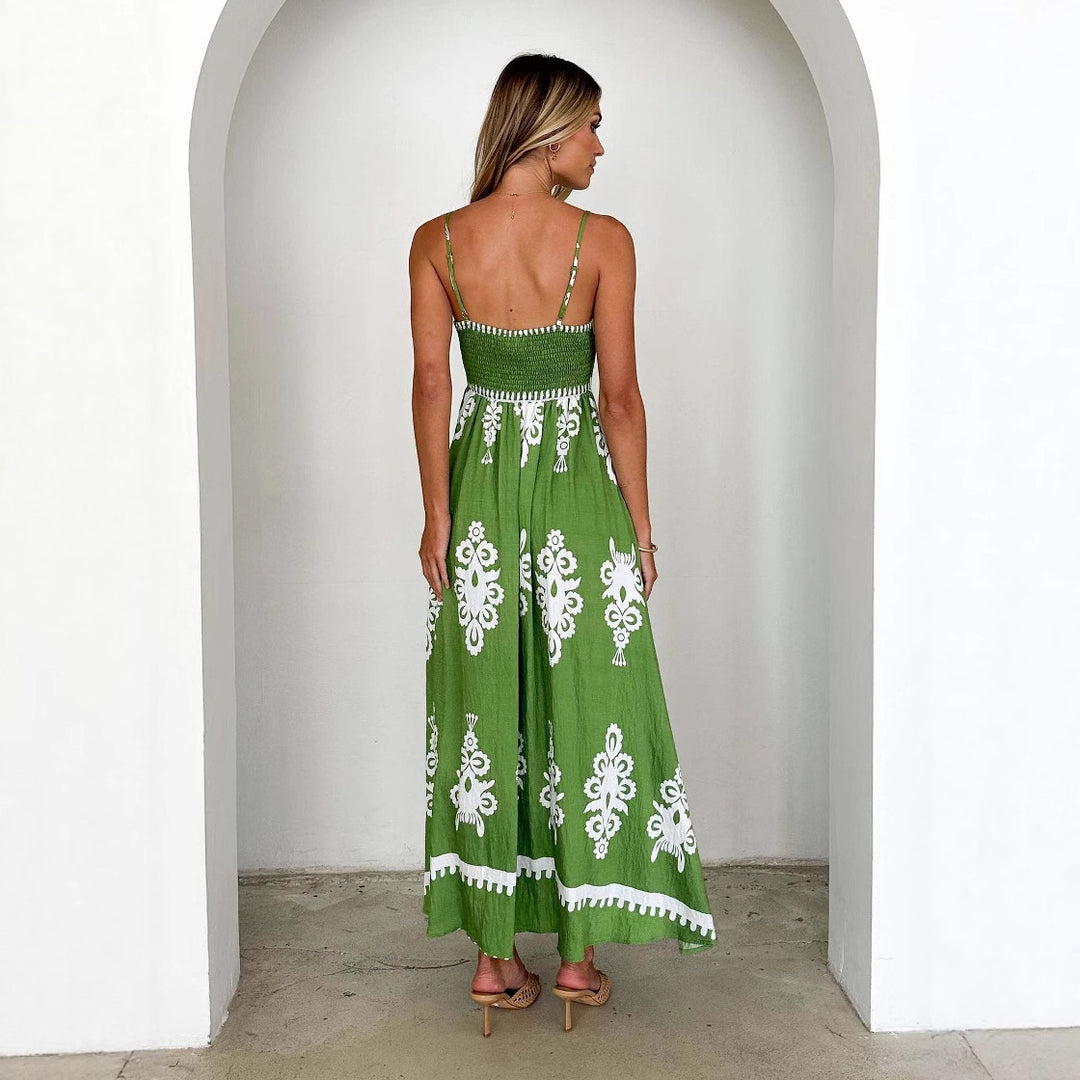 Damen Maxikleid mit floralem Muster und schwingendem Rock Drune