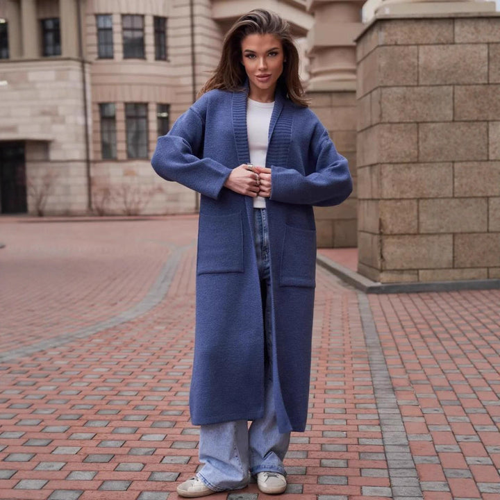 Damen Strickmantel mit tiefem V-Ausschnitt und großen Taschen Drune