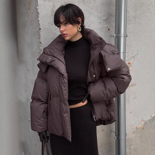 Damen Oversized Daunenjacke mit modischem Stehkragen Drune