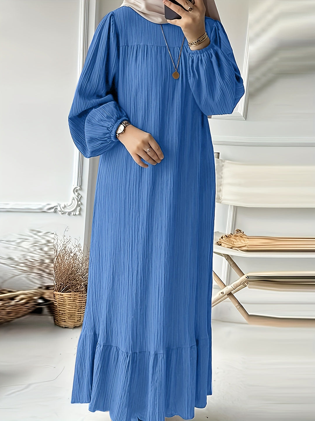 Damen Maxikleid mit waagerechtem Faltenwurf Drune