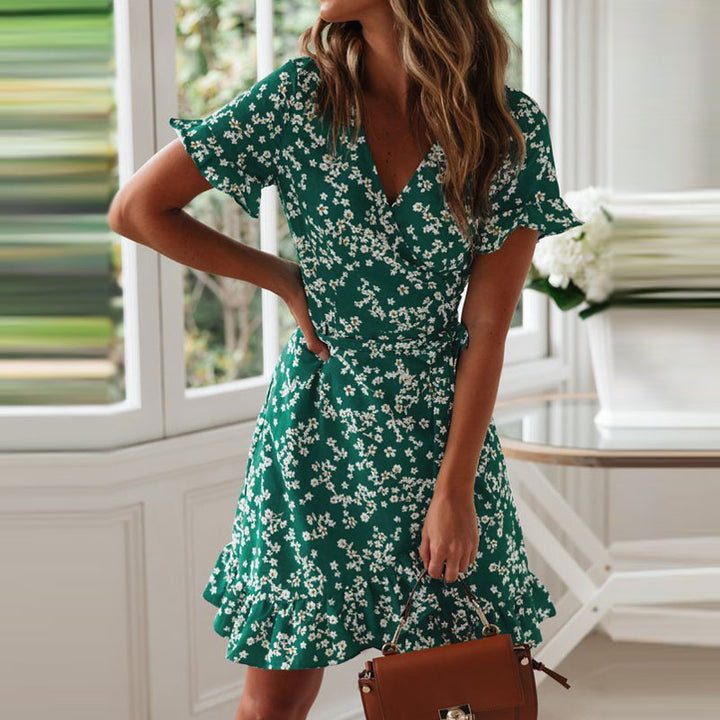 Damen Wickelkleid mit floralem Design und Rüschendetails Drune