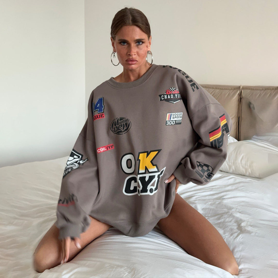 Damen Oversized Sweatshirt mit auffälligem Grafikdesign und lässigem Schnitt Drune