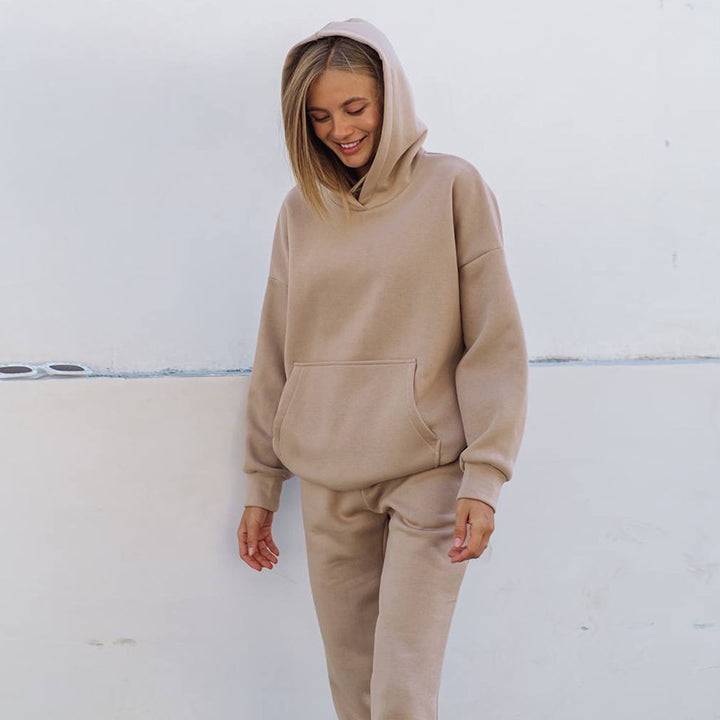 Damen sportliches Fleece-Set mit hohem Kragen Drune