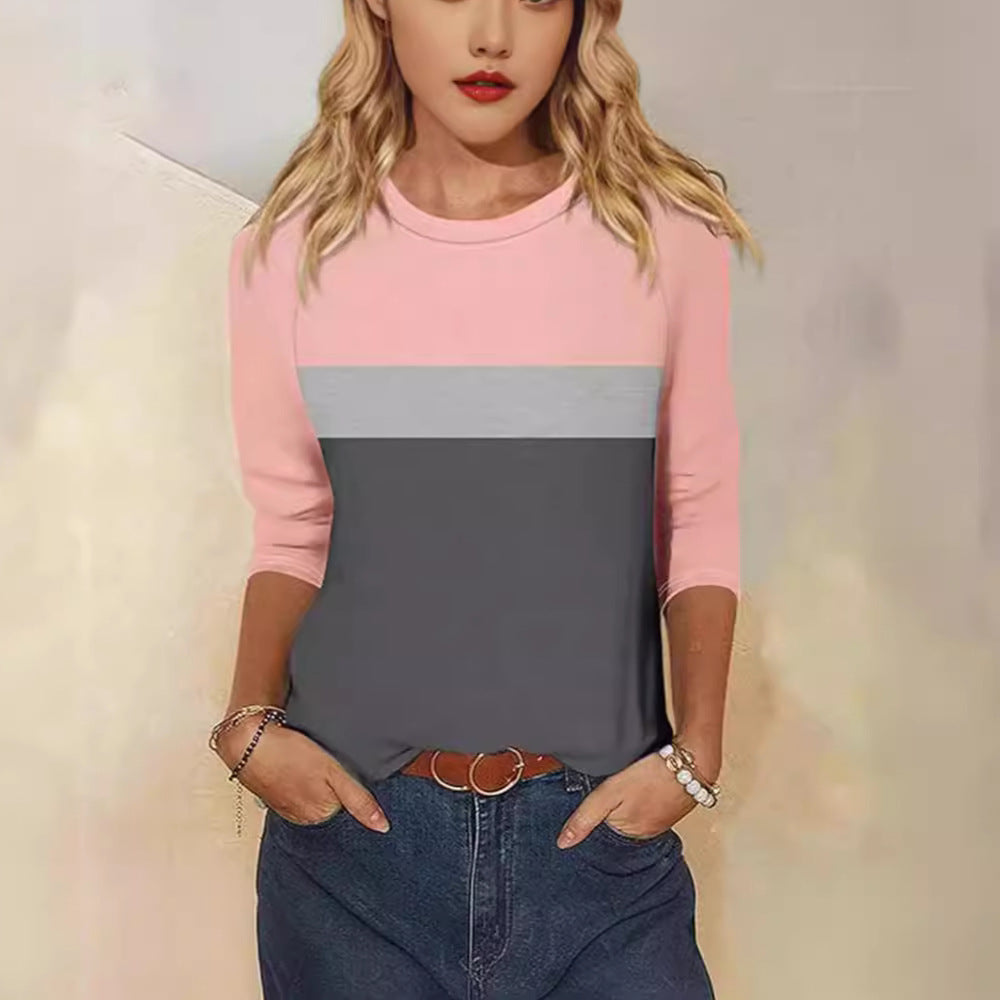 Damen Freizeit-T-Shirt mit modischem Farbblockdesign Drune