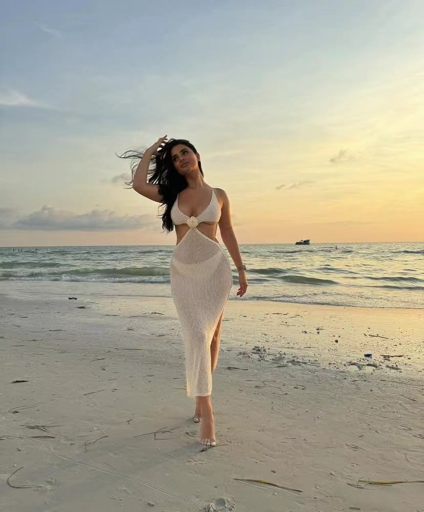 Damen Transparentes Strandkleid mit tiefem V-Ausschnitt Drune