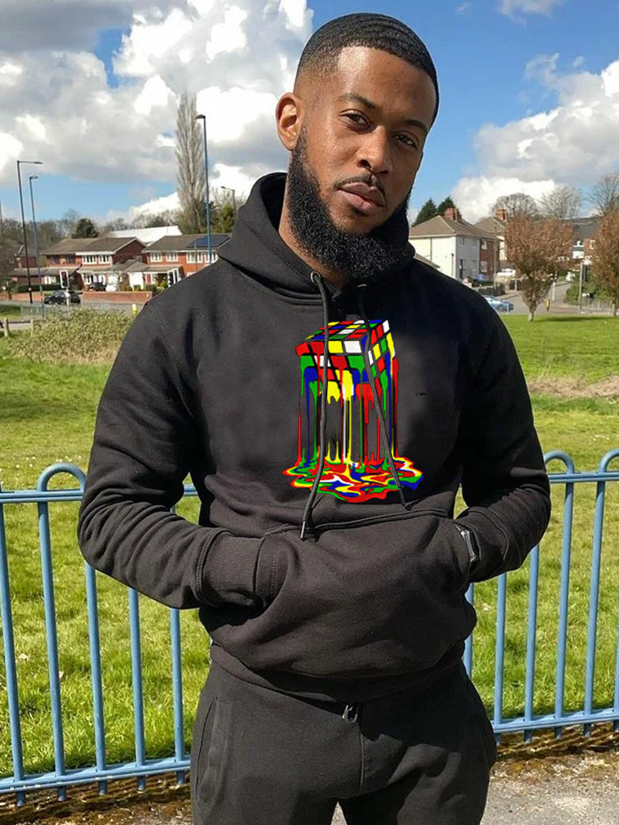 Herren Kapuzenpullover mit kreativem Rubik's Cube Grafikdruck Drune