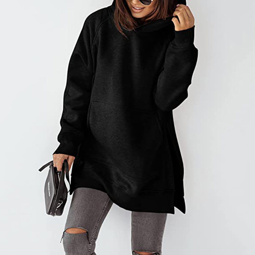 Damen lässiger Oversized Hoodie mit seitlichen Schlitzen und Kängurutasche Drune