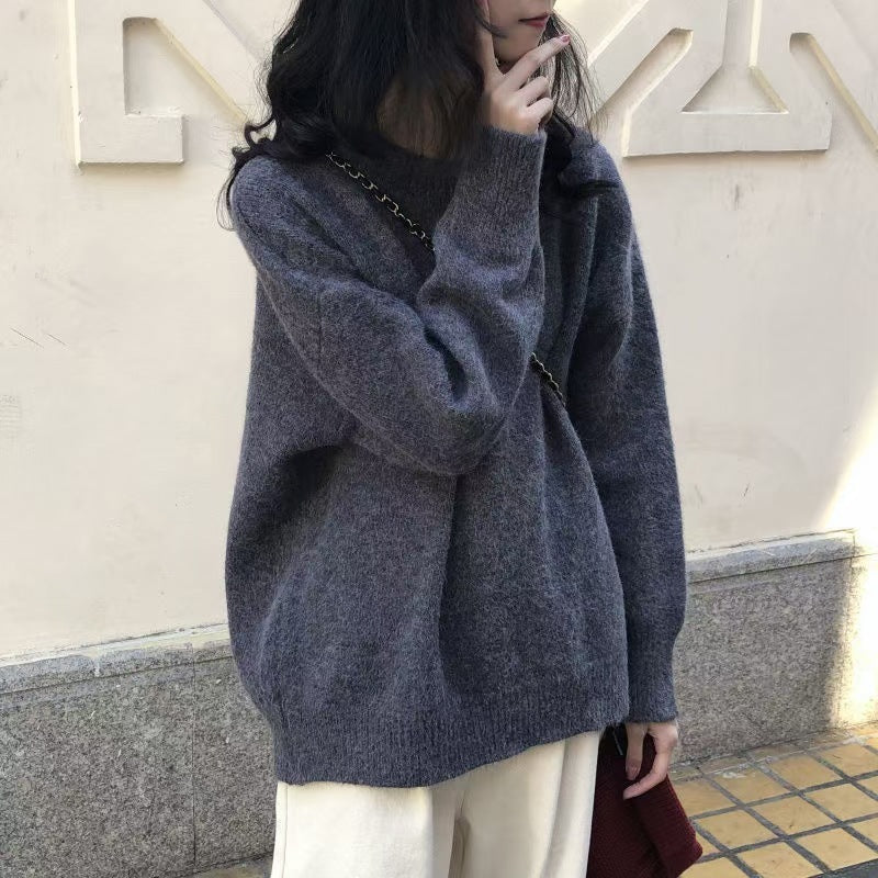 Damen Oversized Strickpullover mit weitem Schnitt und hohen Bündchen Drune