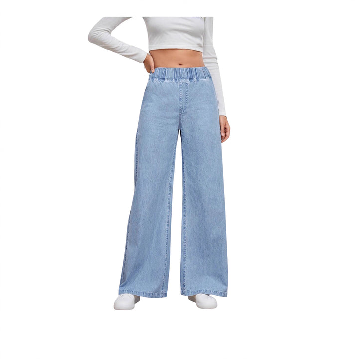 Damen nan High‑Waist Weite-Jeans mit elastischem Bund und ausgestelltem Bein Drune