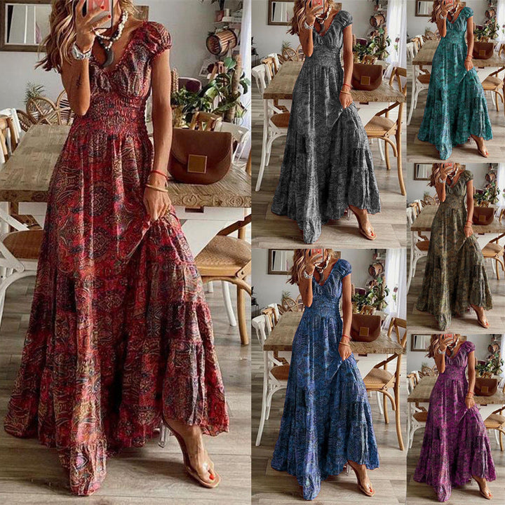 Damen Maxikleid mit Boho-Design und schwingendem Abschluss Drune