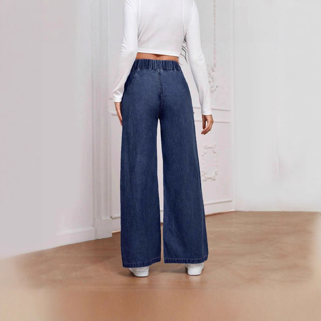 Damen weite High-Waist Jeans mit elastischem Bund und elegantem Schnitt Drune