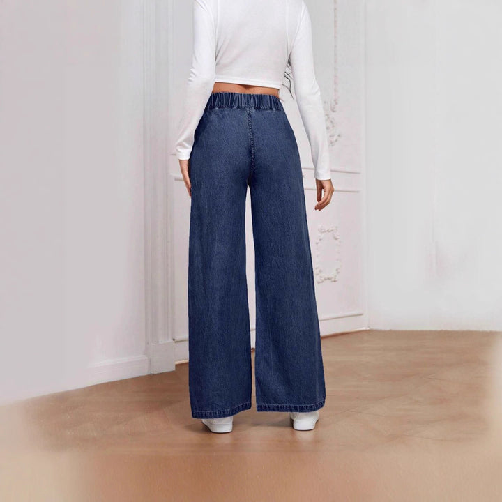 Damen nan High‑Waist Weite-Jeans mit elastischem Bund und ausgestelltem Bein Drune