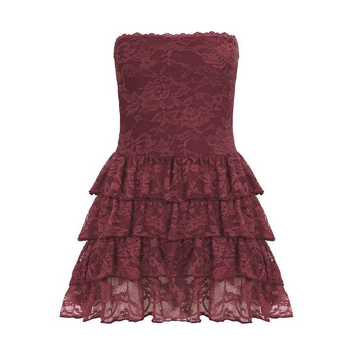 Damen Minikleid mit korsettähnlichem Oberteil und voluminösem Rüschensaum Drune