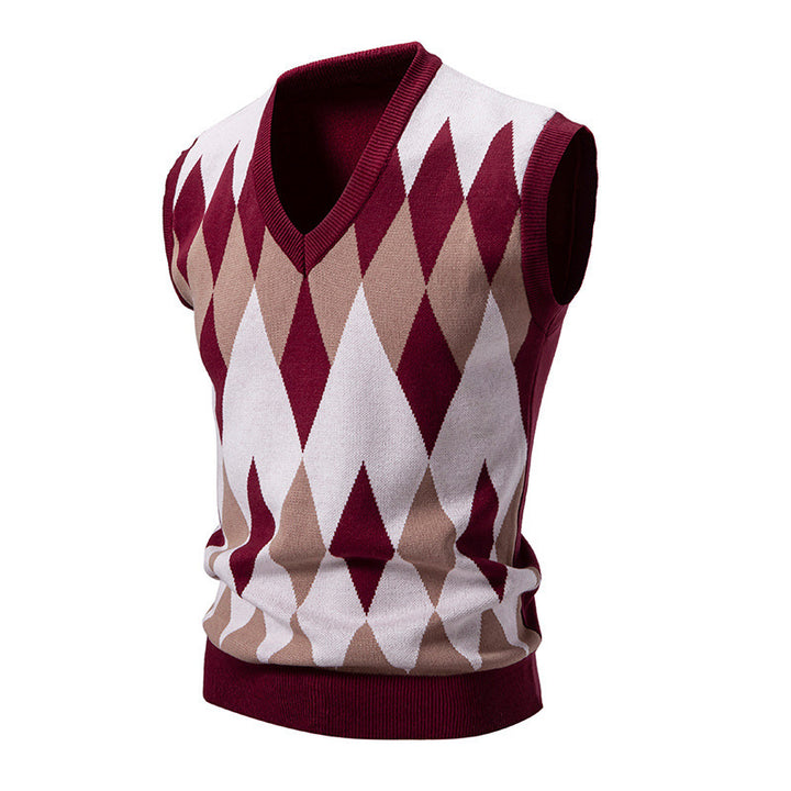 Herren stylischer ärmelloser Pullover im modernem Rautendesign Drune