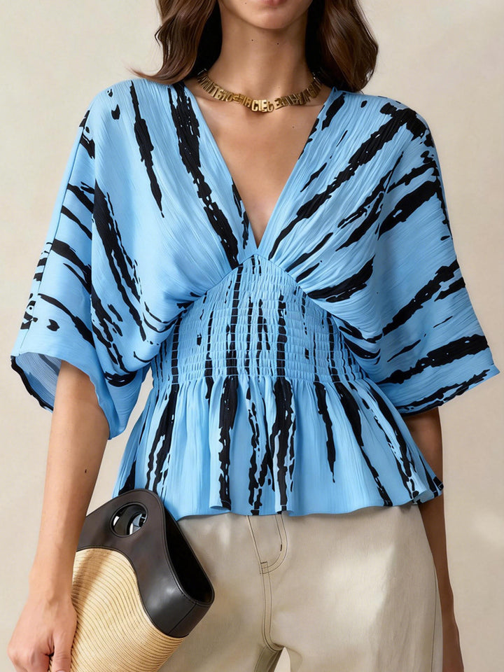 Damen lässige Bluse mit tiefem V-Ausschnitt und Raffung Drune