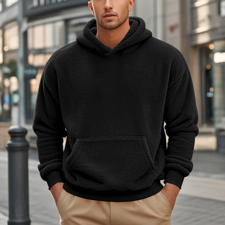 Herren Hoodie aus kuscheligem Teddy-Fleece mit Kängurutasche und breiten Bündchen Drune