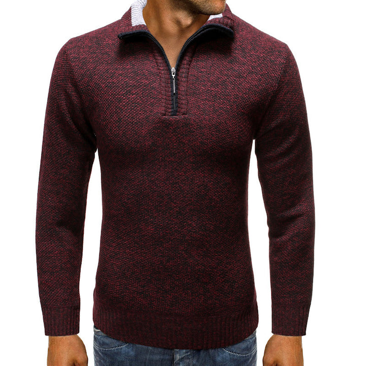Herren luxuriöser Strickpullover mit modernem Stehkragen und Reißverschluss Drune