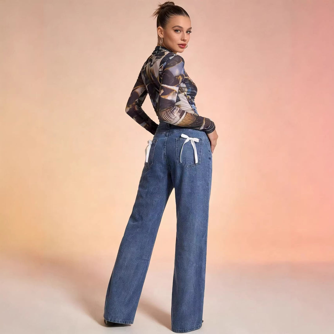 Damen nan hochgeschnittene extra-lange Schlagjeans mit weitem Bein und cleanem Five-Pocket-Schnitt Drune