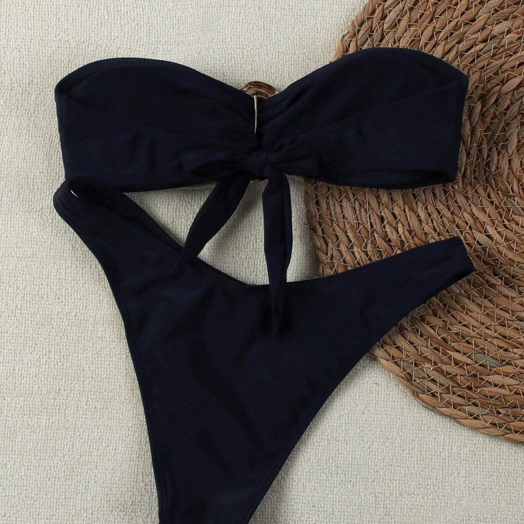 Damen Bikini mit modischem Knotendesign und elegantem Goldakzent Drune