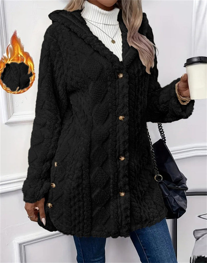 Damen kuschelige Knopfjacke mit hohem Kragen Drune