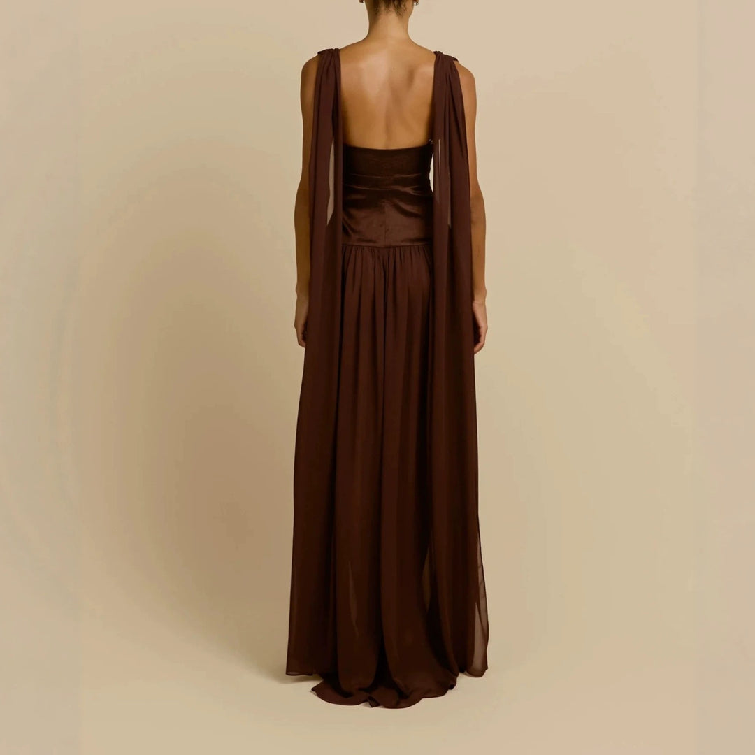 Damen Elegantes Langarm-Maxikleid mit tiefem V-Ausschnitt Drune