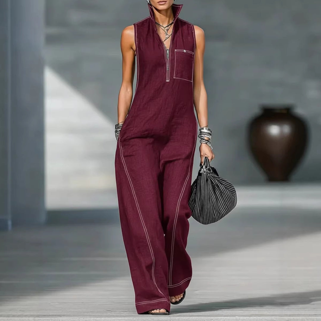 Damen Utility-Jumpsuit mit hochgeschlossenem Kragen und tiefem Reißverschluss Drune