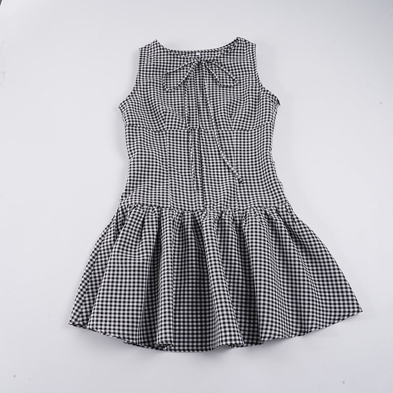 Damen sommerliches Vichy-Kleid mit verspieltem Volant und Bindeband Drune