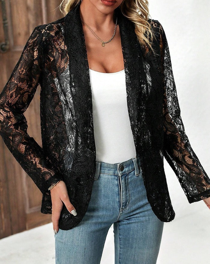 Damen leichte Spitzenjacke mit lässigem Schnitt und offene Front Drune