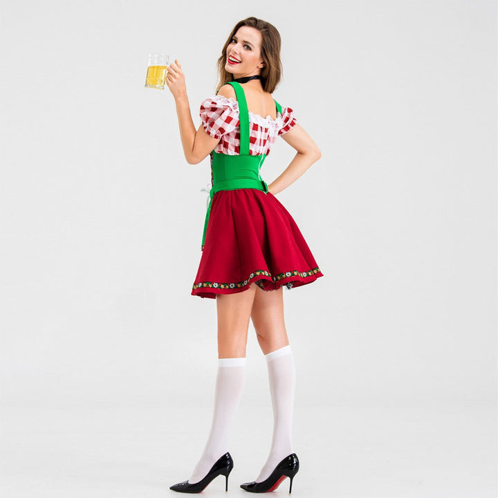 Damen nan Party-Dirndl Minikleid im Oktoberfeststil mit verstellbaren Trägern, Spitzenbesatz und bestickter Schürzenapplikation Drune