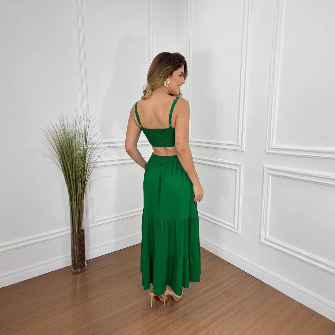 Damen Maxi-Kleid mit tailliertem Oberteil und voluminösem Rock Drune