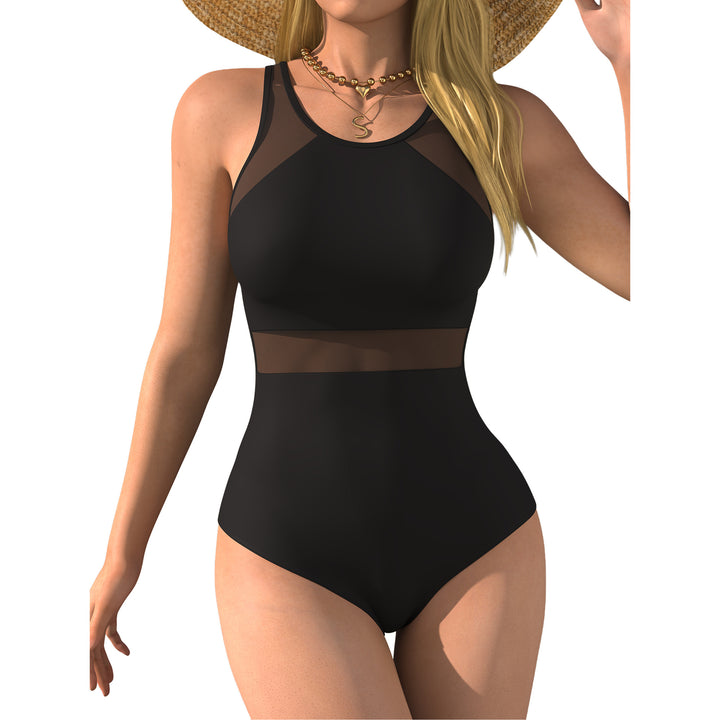 Damen einteiliger Badeanzug mit raffinierten Mesh-Einsätzen und figurformendem Design Drune