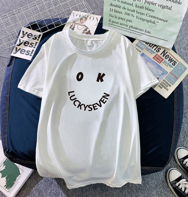 Damen modisches T-Shirt mit lässigem Smiley-Print und hochwertiger Baumwollqualität Drune
