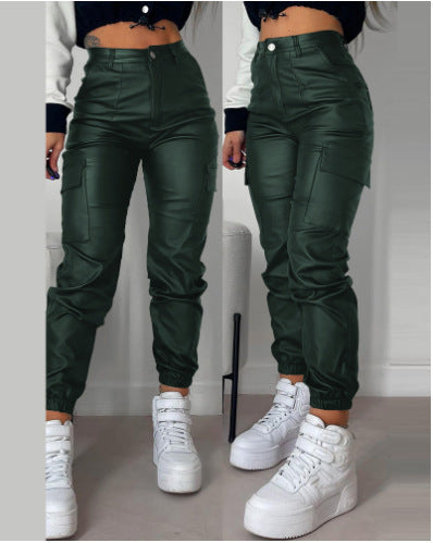 Damen modische Cargo-Hose mit elastischem Bund und Eingrifftaschen Drune