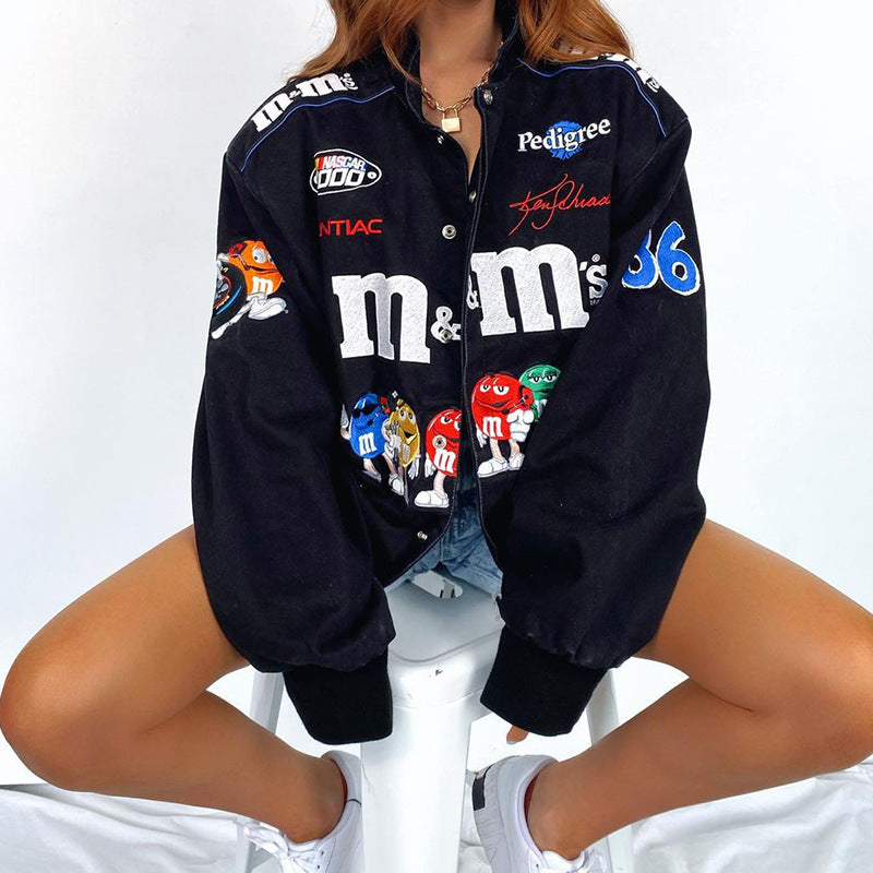 Damen Sportliche Collegejacke mit bunten Applikationen Drune