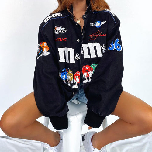 Damen Sportliche Collegejacke mit bunten Applikationen Drune