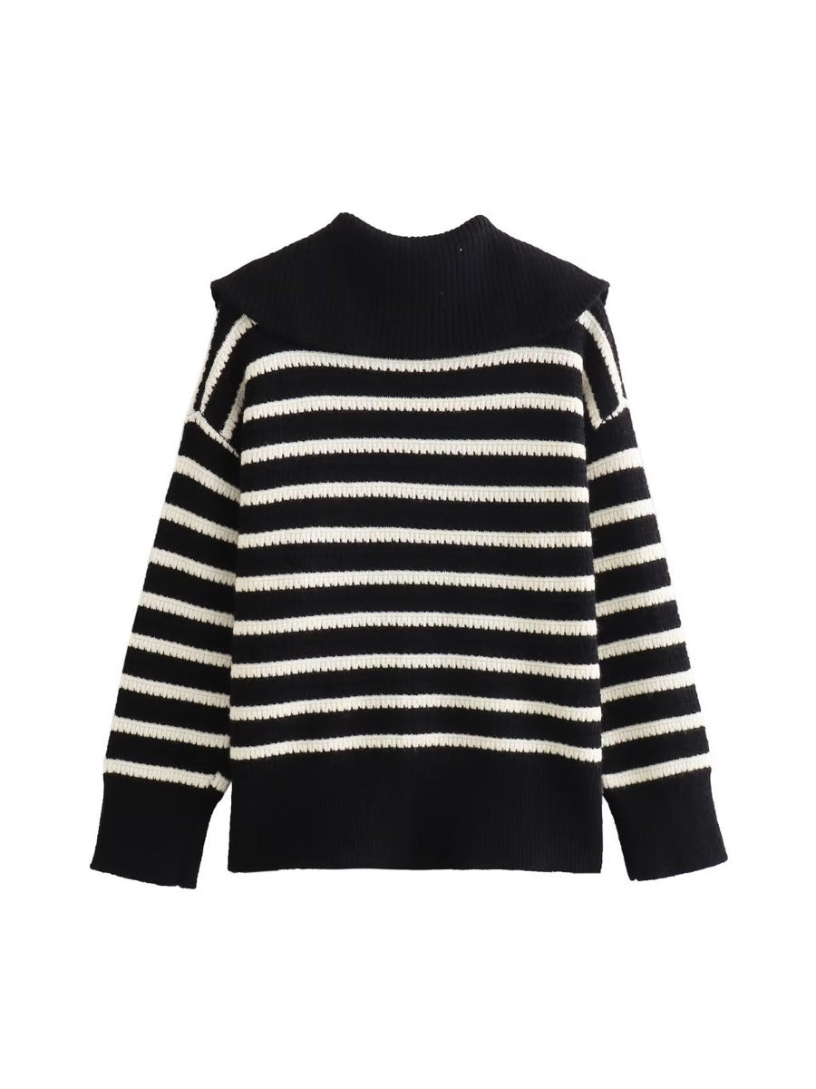 Damen gestreifte Strickjacke mit modernem Reißverschluss Drune