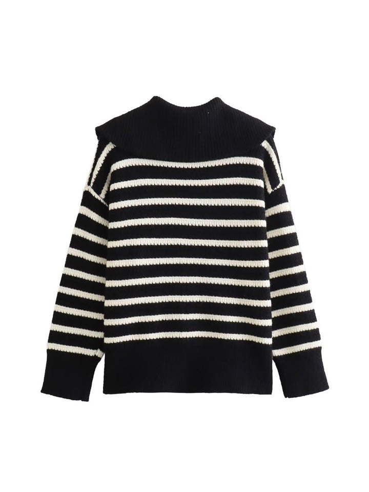 Damen gestreifte Strickjacke mit modernem Reißverschluss Drune